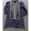 Beautiful Blue Jeans Embroidered Kurti For Girls For Age of 5 to 10 Years- SubRung. 