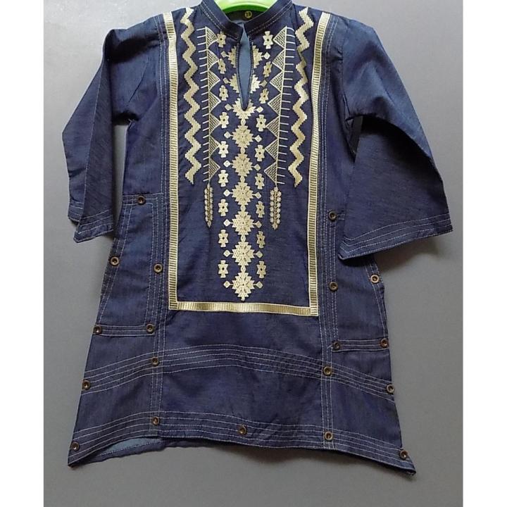 Beautiful Blue Jeans Embroidered Kurti For Girls For Age of 5 to 10 Years- SubRung