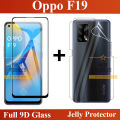 Oppo F19 Glass Protector 9D|5D|6D|10D|11D|21D Black Tempered Glass Screen Protector Full Glue Edge To Edge + Back Clear Jelly Protector Soft Film Protection Hydrogel Film Back Protector For Oppo F19. 