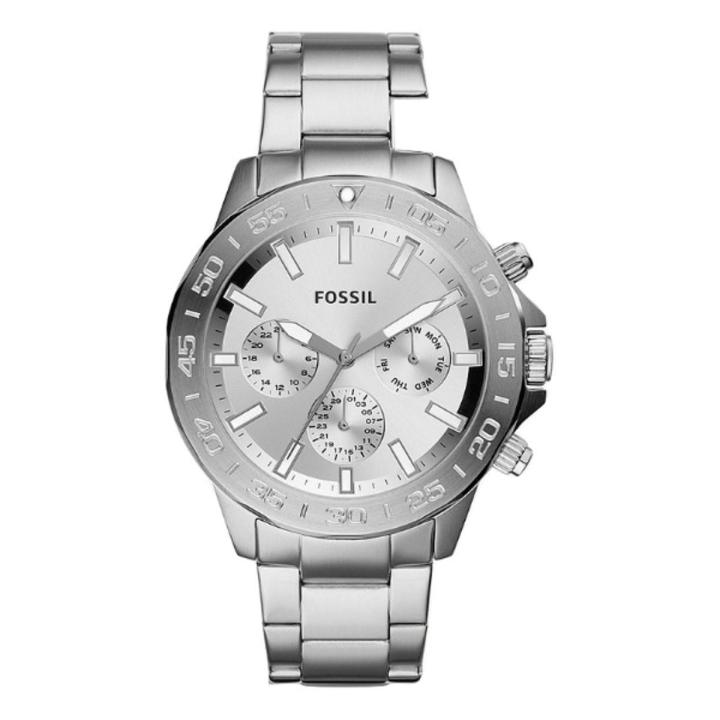 Fossil Bannon Silver Dial Silver Stainless Steel Chronograph Watch For Men BQ2490