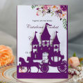 25Pcs Carriage Castle Wedding Invitations With Pearl Paper Laser Cut Invitation Greeting Cards Baby Shower Thank You Card. 