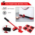 Techmanistan 5 Pcs Furniture Moving Tools Set, Heavy Furniture Lifter, 360 Degree Rotating Furniture Moving Wheels with Wheel Bar, Furniture Transport Hand Tool Set Lifter Heavy Furniture Mover Wheels (4 Mover Roller Wheels +1 Wheel Bar). 