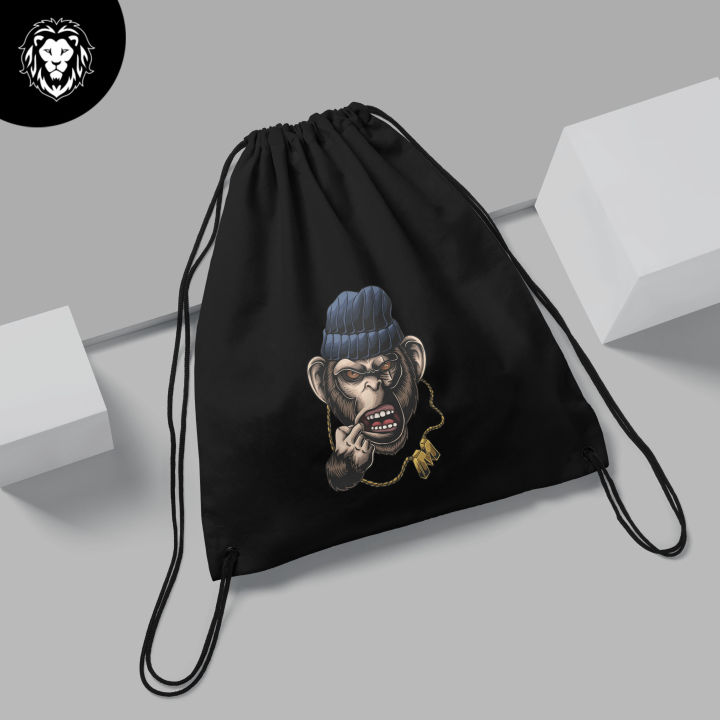 Monkey%20gangster%20head%20Black%20Drawstring%20Bag%20For%20(Boys%20&%20girls)%20-%20Image%205