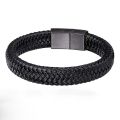 Black PU Leather Magnetic Bracelet Men's Mature and Stable and Elegant Giving Men The Best Gift for Men. 