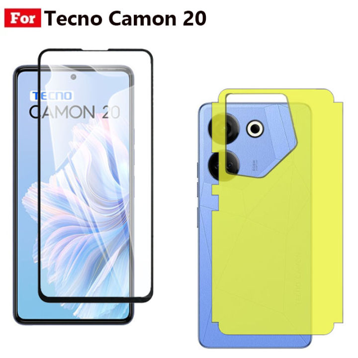 Pack of 2 - Tecno Camon 20 9D 21D Tempered Glass Screen Protector + Back Jelly Protector Hydrogel Soft Skin Film Sheet for tecno camon20 - Transparent