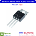 2Pcs Original IRF740 N-Channel Power MOSFET Transistor | High Voltage 400V 10A Fast Switching MOSFET for Inverters, Power Supplies & DIY Electronics by Electrica. 