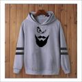 Black Double Strip Beard Print Pull Over Fleece Hoodies For Boys and Men. 