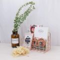MA Wrought Iron Metal Three Grid Bookshelf Book Stand Holder Desktop Decor-Rose gold. 