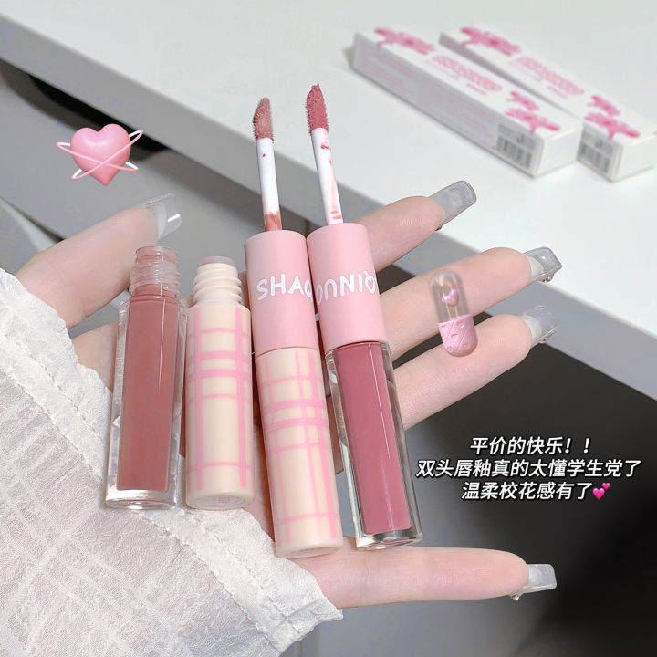 SHAQINUO Youth Time Double Head Lip Glaze Mirror Water Gloss Matte Velvet Lipstick Domestic Beauty