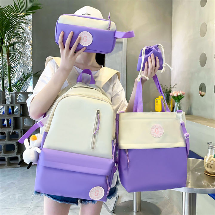 4 in1 Set Cute Girl School Bags Fashion Woman Backpack Kawaii Student Scoolbag Casual Teen Book Bagpack 2023