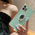 For OPPO Reno2 F / OPPO Reno 2F Back Cover + Rhinestone Ring Holder Stand Shiny Plating Square Bumper Girls Phone Case Soft TPU Silicone Shockproof Protective Cover. 