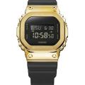 Casio G Shock 5600 Series Square Digital Gold Ion Plated Bazel Stop Watch Hourly Time Signal Full Auto Calender (to year 2099) Flash Alert Electro-Illuminator Backlight Multi-Functions Black Resin Band Watch-GM-5600G-9DR. 