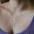 NK672 New European Simple Sequins Bar Coin Multilayer Chain Tassel Tiny Clavicle Necklaces For Women Jewelry Gift Girl Collier. 