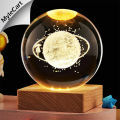 LE 3D Galaxy Crystal Ball Lamp – 2.4-Inch Night Light with Wooden Base and Holographic Engraving for Home and Desktop Decoration. 