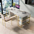 Modern Style Computer Desk Marble Effect Laminated Wood Sheet Top Rectangular Office Desk With Storage Shelf. 