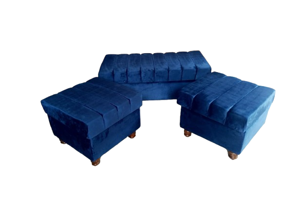 Modern Storeage Set Puffy Elegant Designe 2 Seater Fabric Blue Velvet Colour {{Special Offer Available }}