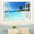 Large Removable Beach Sea 3D Window Decal WALL STICKER Home Decor Exotic Beach View Art Wallpaper Mural. 