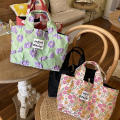 Bow Detailing Floral Tote Bag Artistic Design Durable Canvas French Style Oil Painting Bag Handheld Bag Single Strap Vintage Handbag for Daily Use Fashionistas Picnic Accessory Ladies' Lunch Bag. 