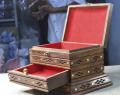 Vintage Wooden Jewelry and Makeup Box, Brass Coated Vintage Jewelry Box.. 
