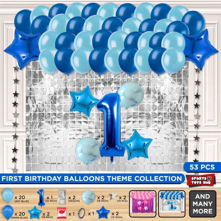 First Birthday Foil Balloon Set Theme Collection, 1st Birth Day Decoration Baloon, Party Decor Supplies Balloons, Baba Boy & Baby Girl Bornday, Crown Round Number Letter Themes Balloon Photo Booth Backdrop Decorations : GyMmHoOj