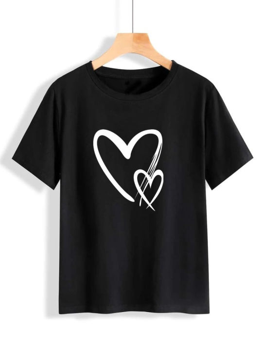 T Shirt for Women Summer collection Heart Printed stylish round neck half sleeves T shirt