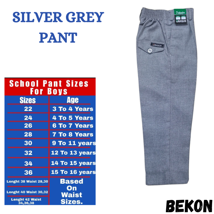 "Premium School Uniform Pants for Boys – Durable & Comfortable for Government & Private Schools" Silver Grey Colour