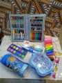 gift basket for kids with lunch box , pencil box , water bottle , stationery kit , colouring kit , caryouns , colours , markers , pencil , eraser , sharpner , glue , play dough  ,sticker , water colours. 