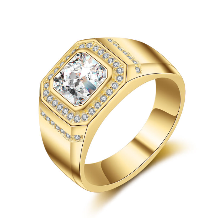 [ New ]MJZ034 Men's Artificial Diamond Ring Square Diamond Huamao Arm Inlaid Tyrant Men's Diamond Ring Trendy Men's Wide Version Big Ring