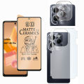 Pack of 3 - Infinix Hot 40 Pro Ceramic Matte Glass Protector Full Glue Tempered Glass Screen Protector For PUBG + Back Matte Protector Soft Skin Sheet + Back Camera Glass Protector Flexible 9H Gorilla Lens Glass For hot40 pro - Transparent. 