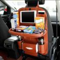 Car Back Seat Multifunctional Storage Bag Folding Car Seat Organizer Leather Tray - Light Brown. 