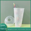 Straw Cup With Lid Color Change Coffee Cup Reusable Plastic Tumbler Drinks Mug Kitchen Dining Bar Drinkware. 