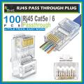 RJ45 Pass Through Connectors - Easy to Crimp Modular Plug for Solid or Stranded UTP Network Cable  Male Ethernet Connector End. 