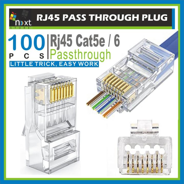 RJ45 Pass Through Connectors - Easy to Crimp Modular Plug for Solid or Stranded UTP Network Cable  Male Ethernet Connector End