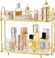 Elegant 2-Tier Bathroom Organizer: Luxe Makeup & Perfume Storage with Marble & Glass. 