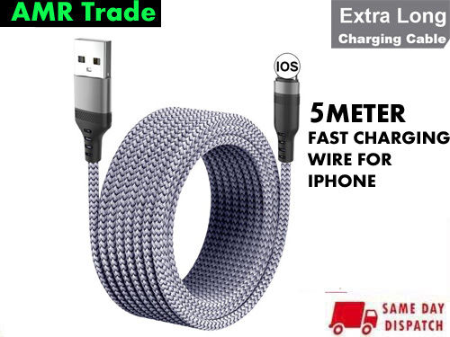 5 METER LONG IPHONE Pure Copper Wire ImportedFast Charging + Data CAble best for all Iphone Devices[5 METER available now]