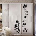 Size: 3 x 1.5 Feet  - Elegant Floral Flowers Butterfly designed Self adhesive Wall Sticker for Refrigerator, Fridge , Cabinets, Cupboard, Doors, Home Decor Lovers - Black color. 