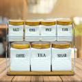 7PCS CERAMIC WOODEN AIR-TIGHT SPICES STORAGE SET WITH METAL STAND. 
