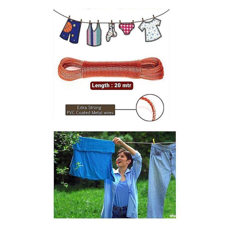 Cloth Covered Rope Cloth Laundry Rope PVC Coated Metal 20 meters - Red | Daraz.pk