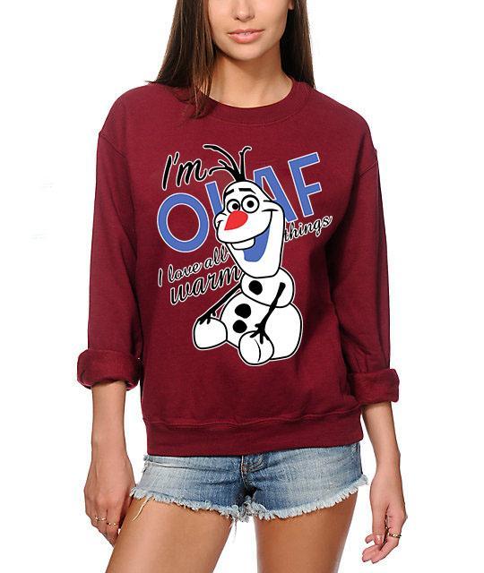 Maroon I'M Olaf Pullover Printed High Quality Fleece Winter High Quality Sweatshirt