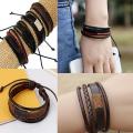 Unisex Vintage Retro Multilayer Braided Faux Leather Wristband Bracelet Bangle. 