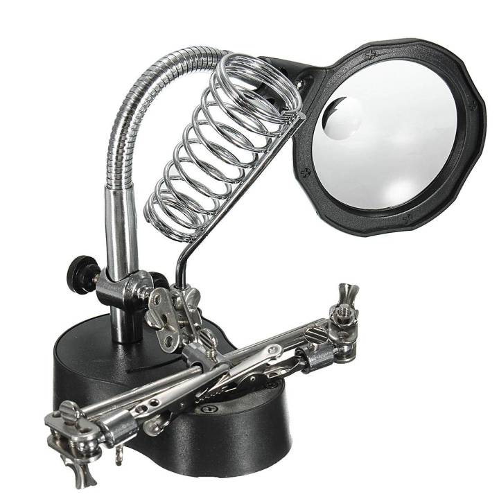 LED Light Soldering Iron Stand - Helping Hand Magnifying Glass Magnifier