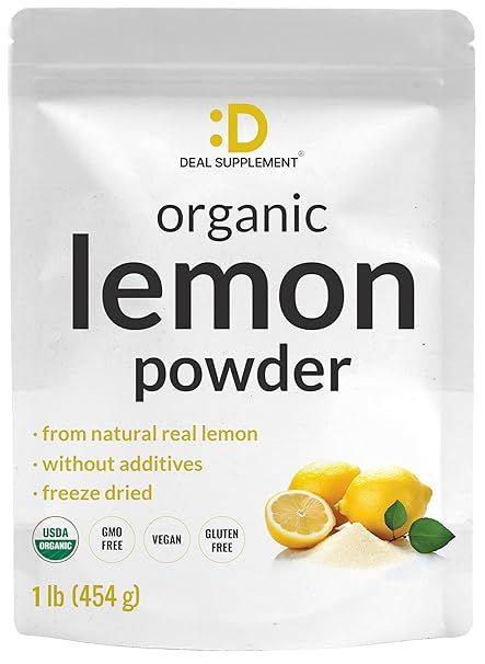 Organic Lemon Powder, 1lb – Real Freeze-Dried Source – Rich in Essential Vitamin C – Natural Immune Support – Raw Lemon Juice Flavor & Aroma – Non-GMO, Filler Free, No Sugar