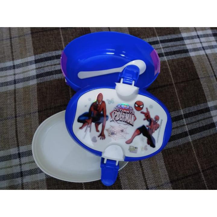 Double Layer School Lunch Box with Spoon  Benten , Frozen , Barbee , Micky Mouse , Car , Hello Kity , Angry Bird , Minions