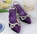 Velvet Sling Back High Heels with Rhinestone Strap Bow by Spunkz. 