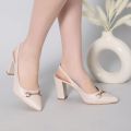 American Women Formal Sandals, Block Heels, Almond Toe, Vinyl Synthetic Leather, Year-Round Wear. 