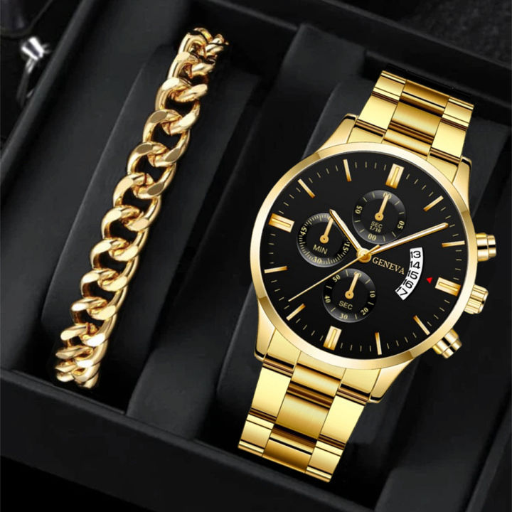 Classic Fashion Foreign Trade Calendar Watches Wholesale Trendy Sport Men's Steel Belt Watch Business Set