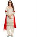 White & Red Ladies chiffon Embroidered Dress. 