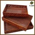 AL-SADIQ TRADERS |  Wooden Serving Tray Set of 3 Wooden High Quality Trays with handles Different Sizes Solid Bamboo Wood Serving Trays for Tea Coffee Food Platter Household Kitchen Multipurpose Use customized. 
