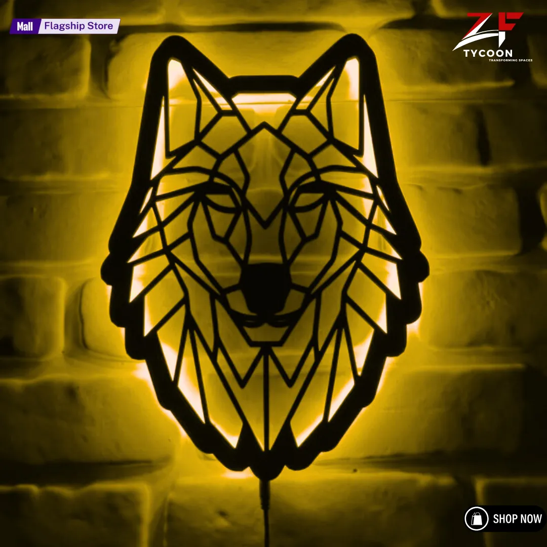 Rgb Wolf ZF Geometric Wolf lighted-up Wooden 7mm Thickness Imported Sheet Wall ...