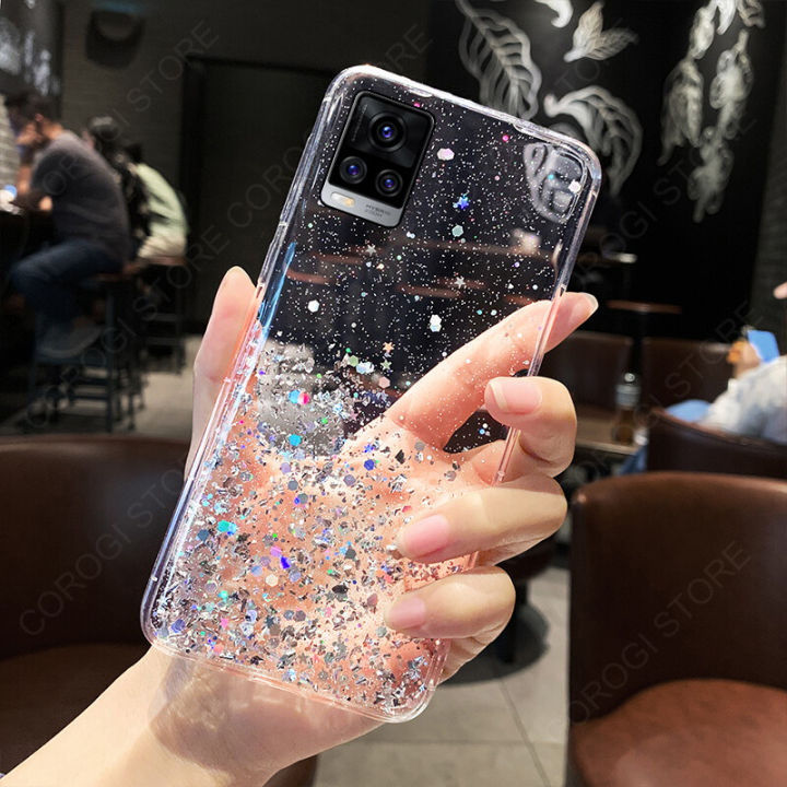 For Vivo V20 Back Cover Luxury Bling Shining Gold Foil Girls Cases Space Glitter Stars Soft Silicone Mobile Phone Protective Case